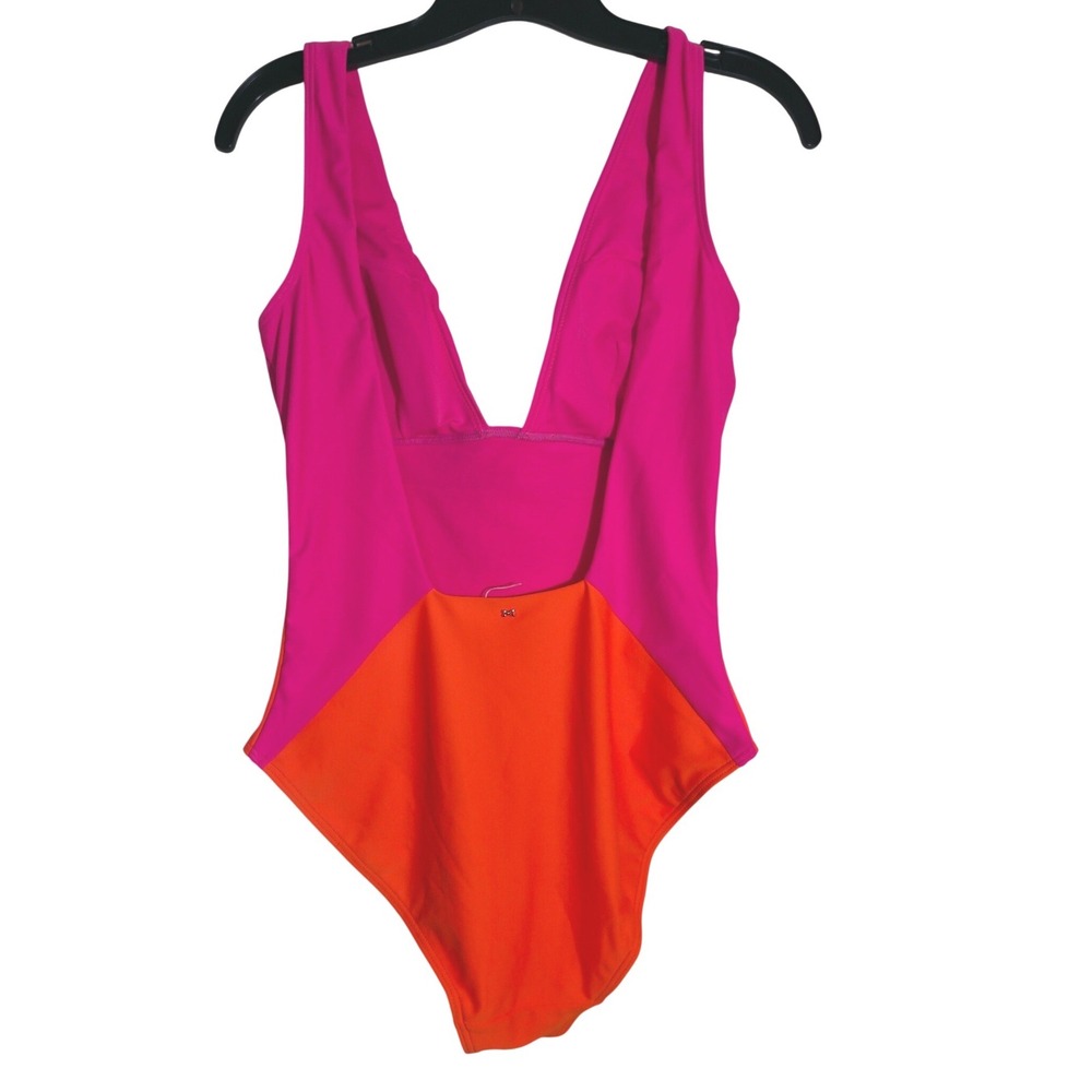 Ted Baker One Piece Swimsuit Womens Pink Orange Colorblock V-Neck Good - Picture 6 of 8